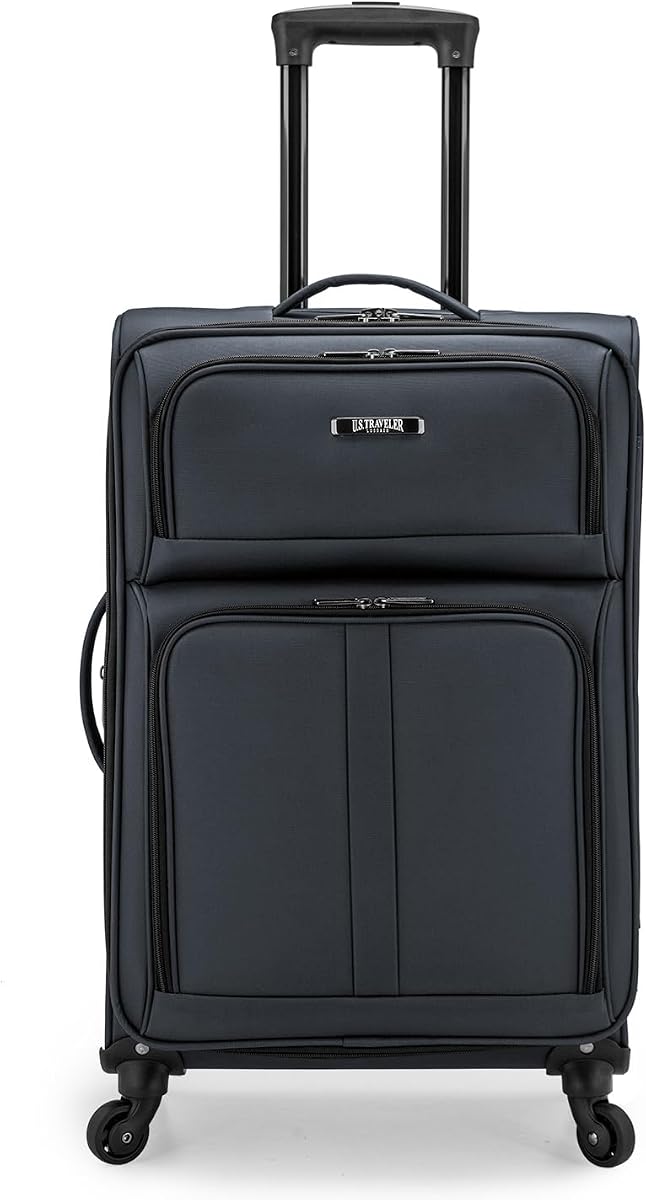 Anzio Softside Expandable Spinner Luggage, Dark Grey, Checked-Medium 26-Inch