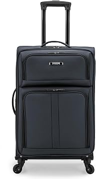 U.S. Traveler Anzio Softside Expandable Spinner Luggage, Dark Grey, Checked-Medium 26-Inch