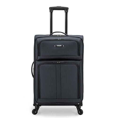 U.S. Traveler Anzio Softside Expandable Spinner Luggage, Dark Grey, Checked-Medium 26-Inch