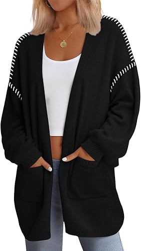HDLTE Oversized Chunky Black Cardigan Sweaters for Women Fall Long Open Front Li