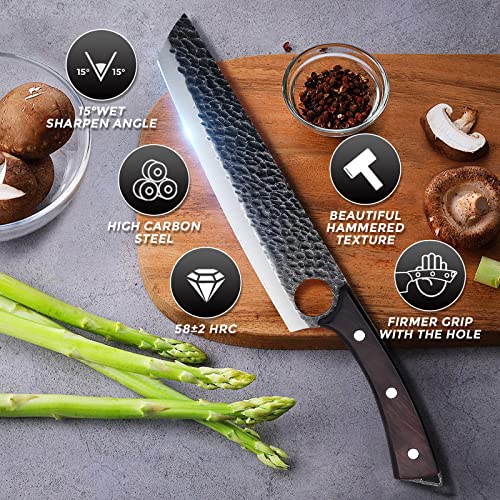 Purple Dragon Butcher Knife Meat Cleaver 7.5 Inch Hand Forged Chef Knife Japan High Carbon Steel Knife For Meat Vegetable Full Tang Long Handle Sharp Carving Knife #TOP5