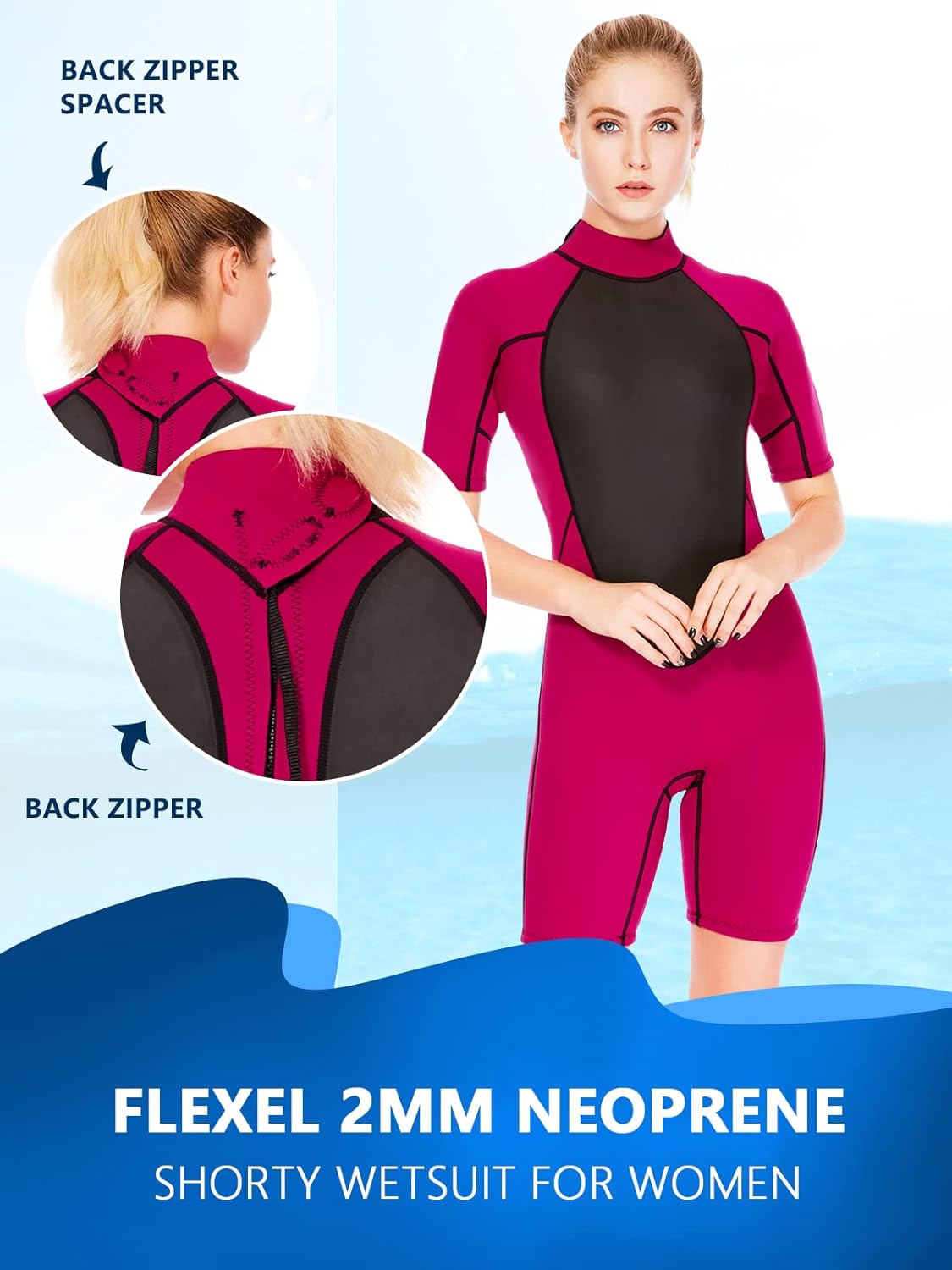 FLEXEL Women Wetsuit Shorty, 2mm 3mm Neoprene Shorty Sleeve Wet Suits for Men in Cold Water for Scuba Diving Surfing Swimming Snorkeling - Image 3