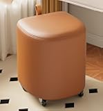Upholstered Leather Ottoman Leather Vanity Stool Foot Rest Multifunctional Makeup Stool with Handles Small Ottomans for Living Room Small Space Creative idea(Orange,Universal Wheel Style)