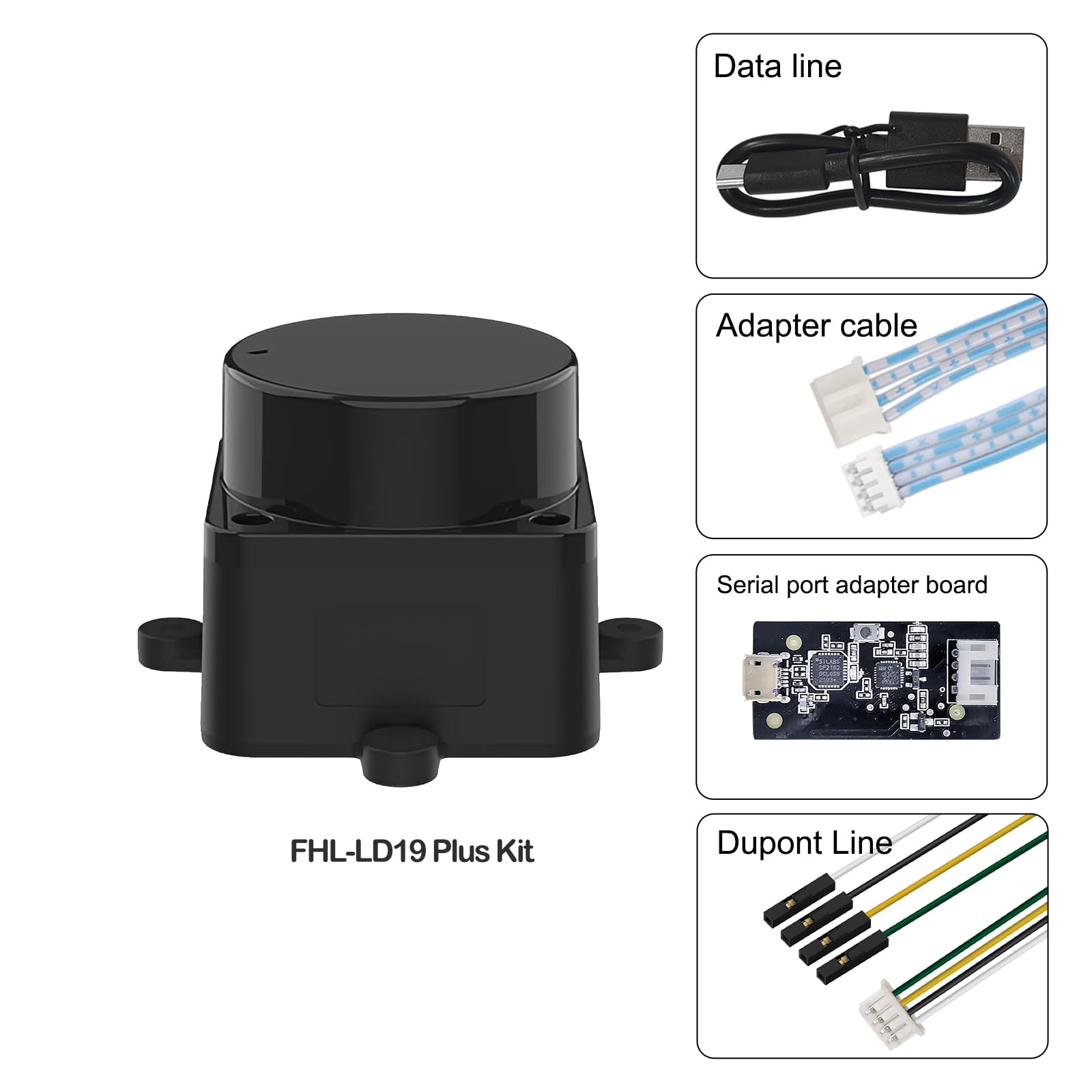 WayPonDEV FHL-LD19 Plus 2D Lidar Sensor, 25m (80ft) 360° Ranging Module Kit, SLAM ROS LiDAR Sensor Scanner for Robots Drone Navigation Obstacle Avoidance, with Raspberry ROS/ROS2/C++ SDK Tutorial