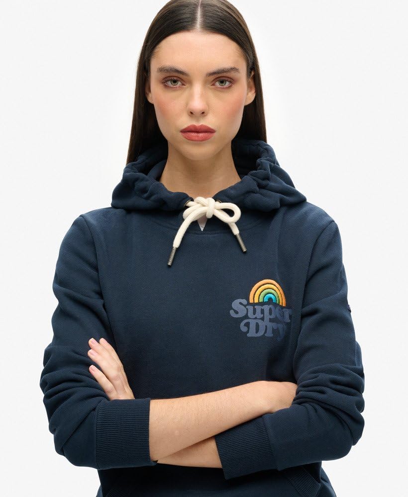 Superdry Damska bluza w stylu vintage tęczowa bluza z kapturem ciemna granatowa 40, Ciemny granatowy, 40