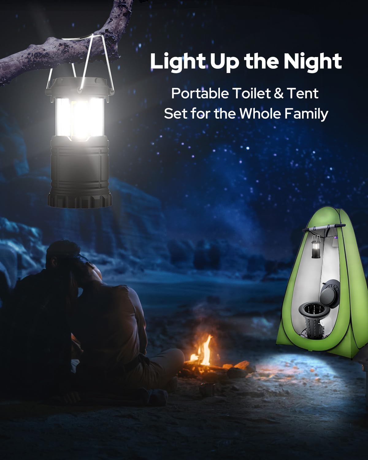 Portable Toilet with Pop-Up Privacy Tent, Camping Lantern, Compact Travel Toilet with Lid, Waste Bags & Gel Packs Outdoor, RV, Hiking, Emergency Potty