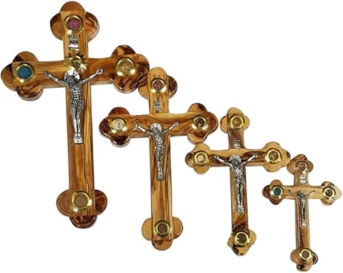 Miniatura 2 de Jerusalem Imports Crucifijo de pared ortodoxo 14 estaciones 4 lentes de madera de olivo esencias (7")