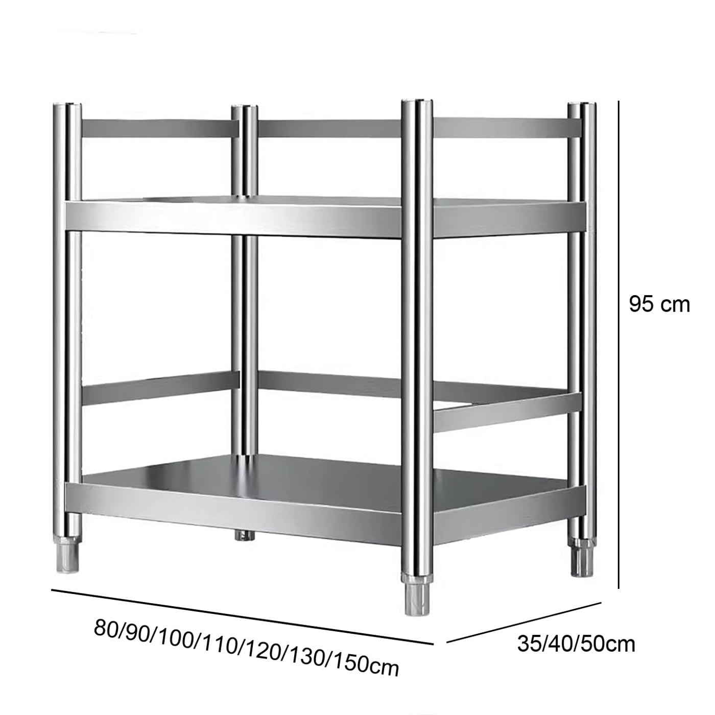 Mesa Acero Inoxidable Mesa De Trabajo Acero Inoxidable Muebles De Cocina para Exteriores Mesa De Trabajo con Barandilla EstanteríA para Cocina 2 Tiers H 95cm L80 x W35 cm