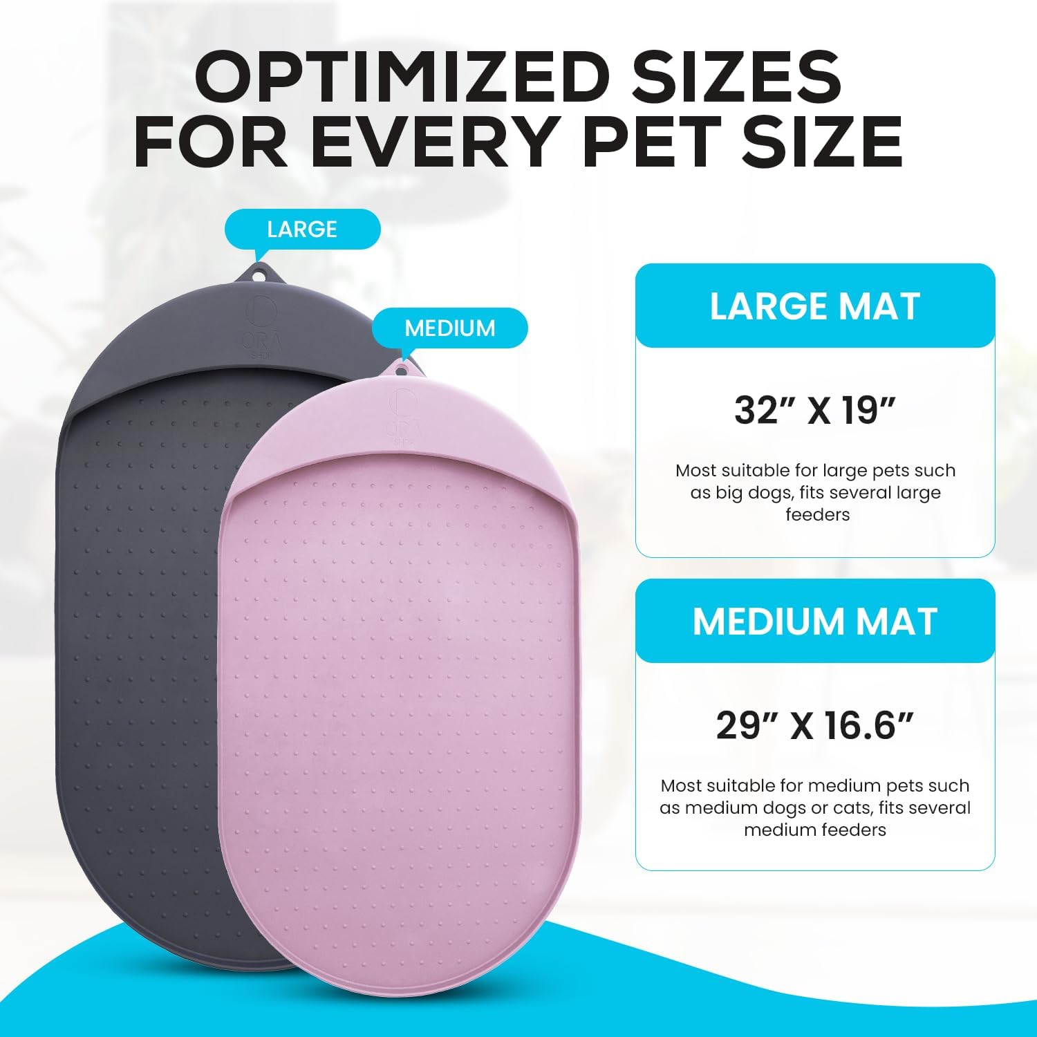 Dog Food Mat - 29” x 16.6” Pet Feeding Mat with Residue Collection Pocket - Large Silicone Dog Mat for Food and Water - Waterproof Dog and Cat Bowl Mat, High Edges to Prevent Spills, Light Pink