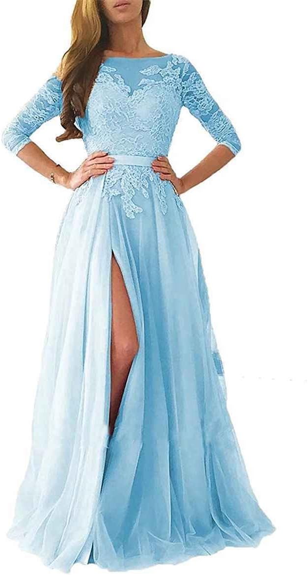 Ruisha Women Lace Prom Dress Long Tulle High Slit Evening Gowns Rs0080