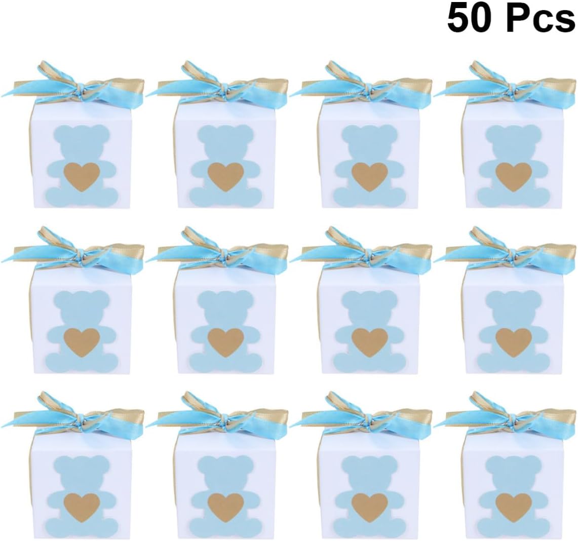 PAMINGONO Kraft Paper Candy Boxes Rectangular Paper Treat Boxes 50pcs with Gorgeous Design Safe to Use for Birthday Party and Celebration for Chocolates and Mints Packaging