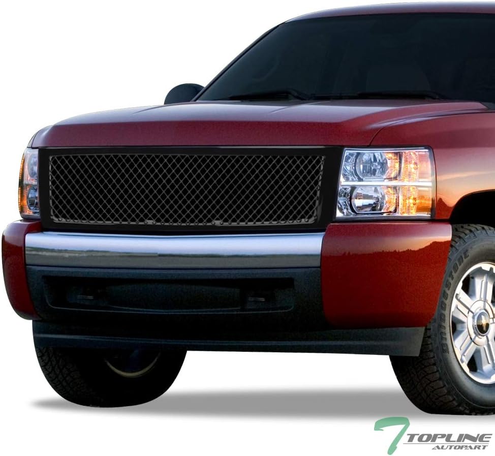 7422448866889 Compatible With 2007-2013 Chevy Silverado 1500 Glossy Black Mesh Front Bumper Grill Grille