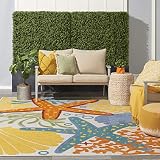 Nourison Aloha Indoor/Outdoor Multicolor 7'10" x 10'6" Area Rug, Coastal, Tropical, Easy Cleaning, N