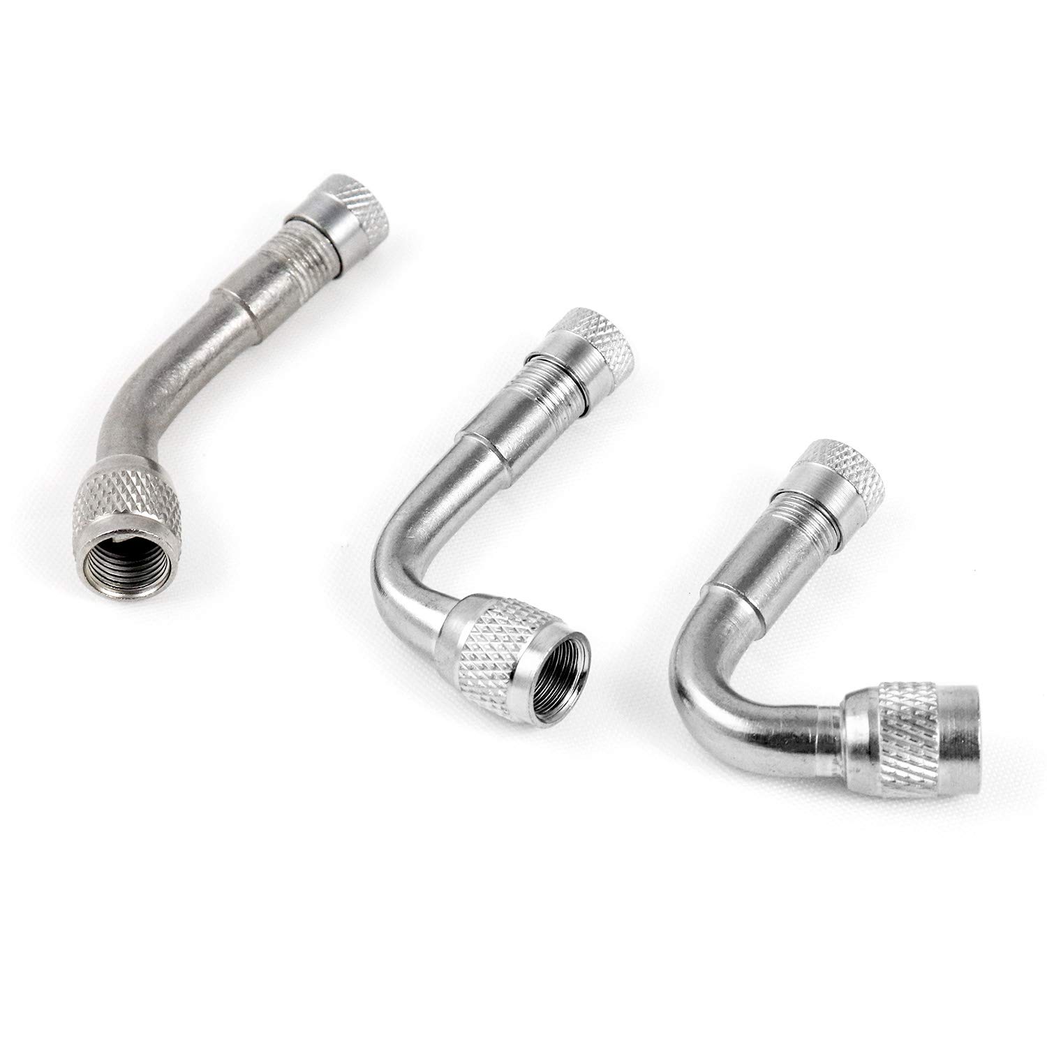 QWORK Prolunga valvola Pneumatici, 6 Pezzi Adattatore per Prolunga Valvola Pneumatico, Estensione Pneumatico Pneumatico in Ottone, per Camion Moto Auto Bici, 45 °, 90 °, 135 °, Argento