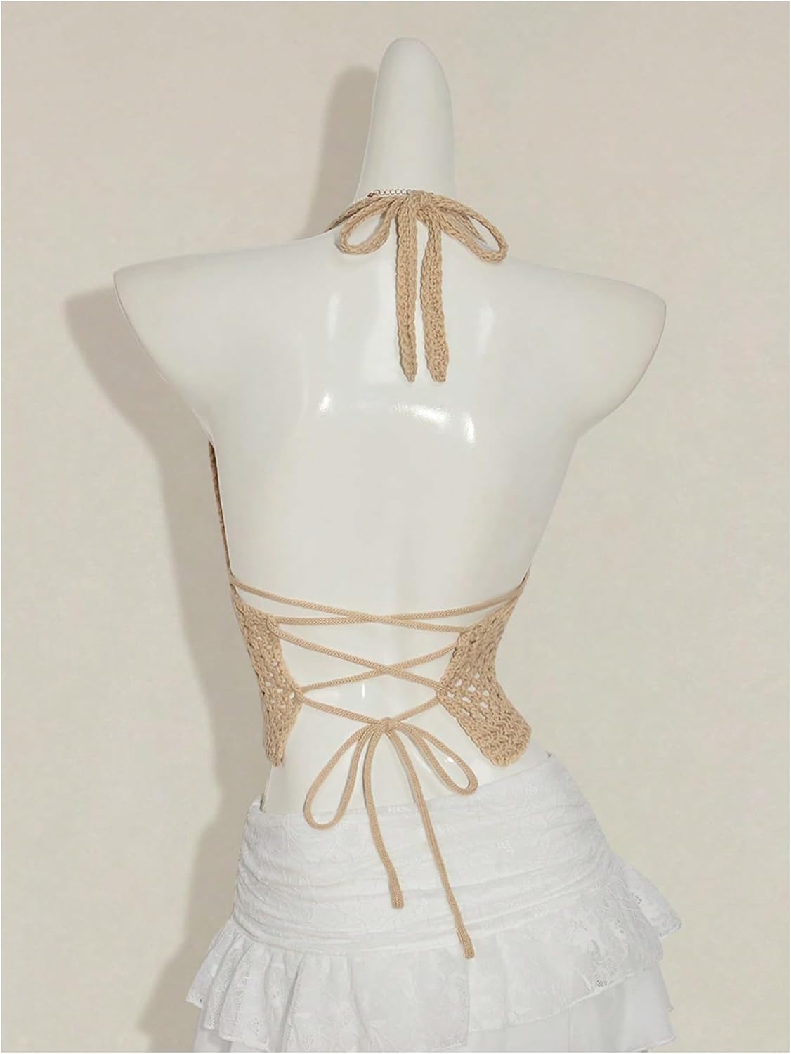 Women's Boho Knit Cropped Halter Tops Shell Decor Crochet Tops Vacation Beach Outfits - Image 3