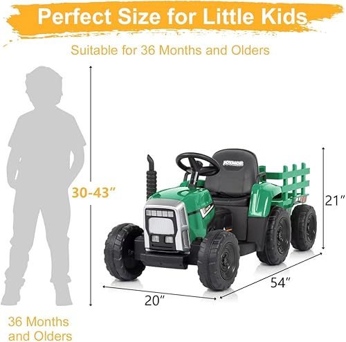 Miniatura 5 de VALUE BOX Tractor de paseo con control remoto de 2.4 G, batería de 12 V, tractor eléctrico con remolque, vehículos motorizados para niños pequeños,