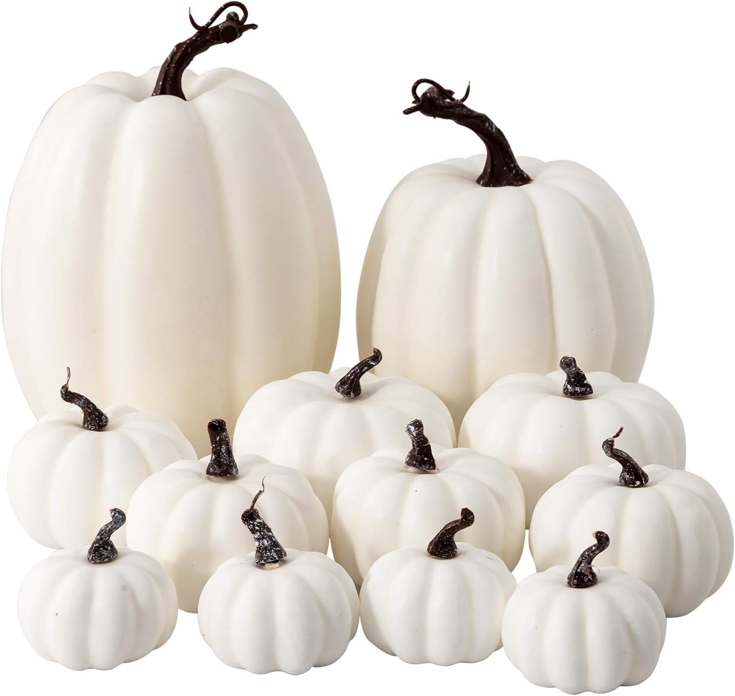 12Pcs Assorted Sizes Artificial Pumpkins Decoration Harvest Fall White Pumpkins Fake Foam Pumpkins for Fall Autumn Decor Thanksgiving Halloween Decorations