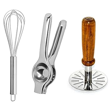 Kitchen Tools Combo Sets Potato Masher,Egg Whisker,Lemon Squeezer Kitchen Tool Set (Whisk, Juicer, Masher) Combo of 3 Pack