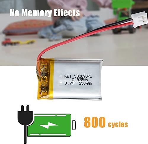 Miniatura 4 de KBT 3.7V 250mAh Batería de polímero de litio 502030 baterías de repuesto de iones de litio recargables Lipo con conector PH2.0 2Pin JST