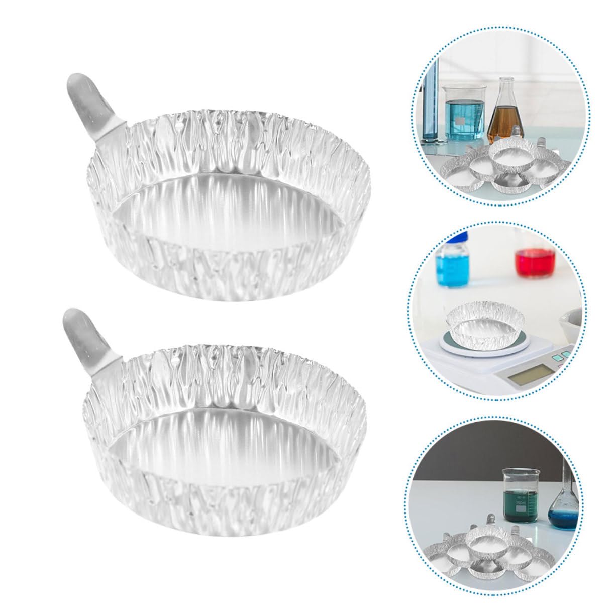 Platos De Pesaje Para Laboratorio 200 Unidades, Bandejas De Aluminio Asas, Diámetro 60mm (42ml), Diseño Compacto Para Medición Precisa De Sustancias Químicas y Polvos