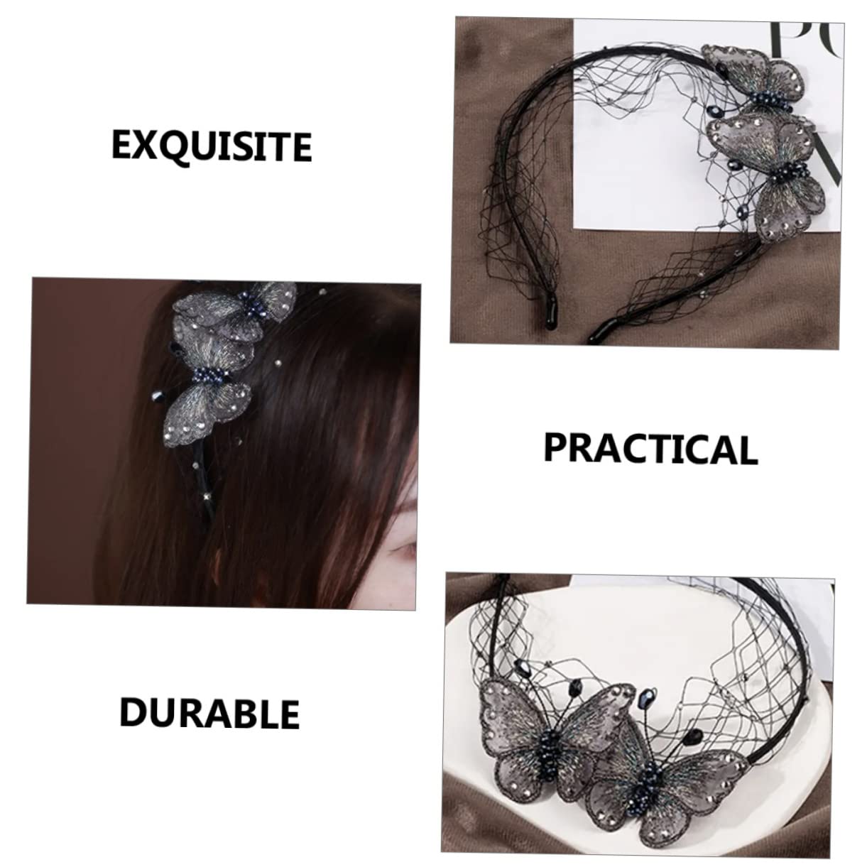 FRCOLOR 3 Piezas Diadema Con Bordada Chicas Diademas Para Cabello De Mujer Lazo Para El Pelo Con Diamantes De Imitación Diadema De Velo Tiara De Las Mujeres Pelo Lacio Venda Malla