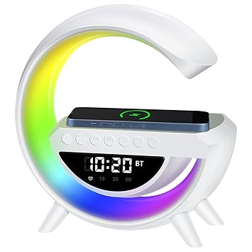 Onyxtron G Speaker Lamp - 3-in-1 Multi-Function Bluetooth Speaker with Fast Wireless Charging, RGB Light, and Sunrise Alarm Clock for Bedroom & Bedside Table
