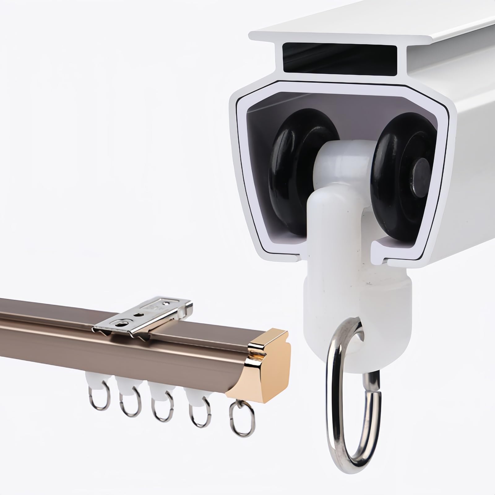 Système de rails de rideaux en aluminium doré au fini luxueux pour salon élégant