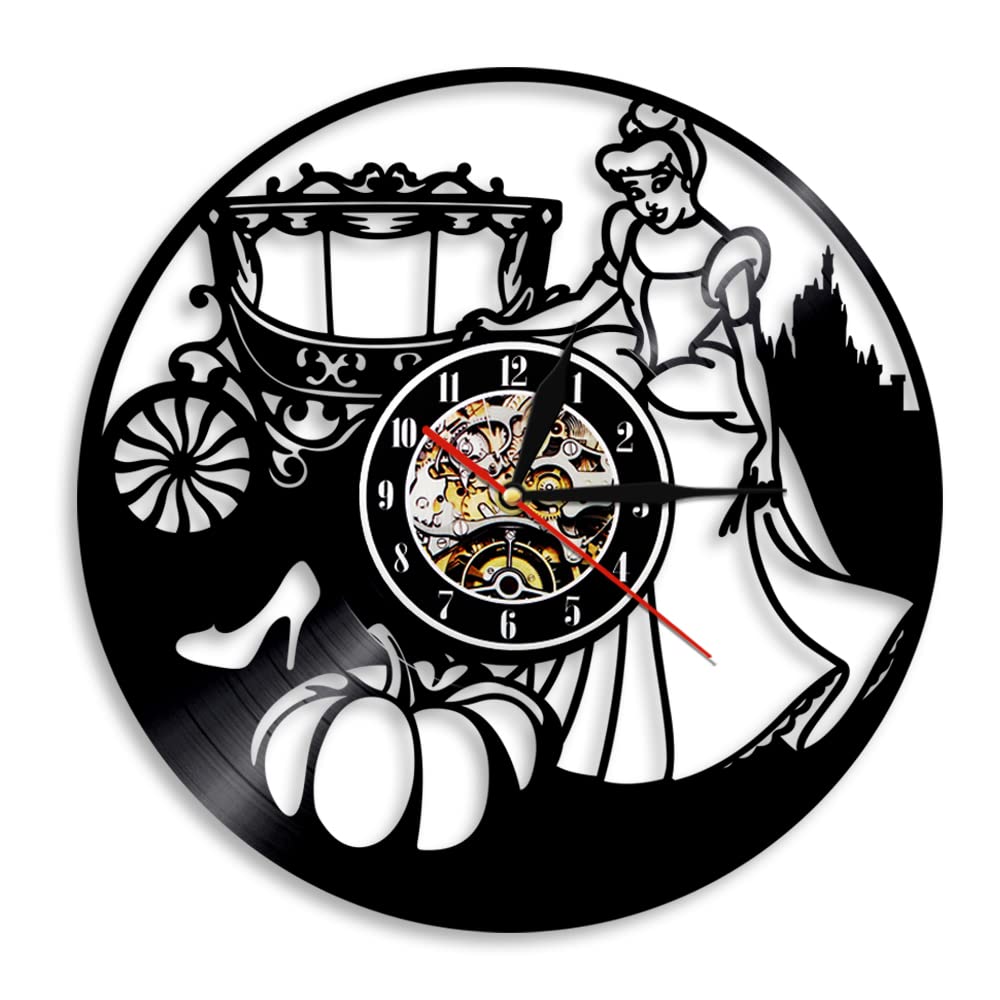 Horloge murale en vinyle Cendrillon déco chambre fille et horloge murale cadeau pour enfants