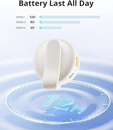 Miniatura 4 de Mini ventilador silencioso portátil sin aspas, 3 velocidades y queit, camisa manos libres y clips de cintura, ventiladores de torbellino, recargable