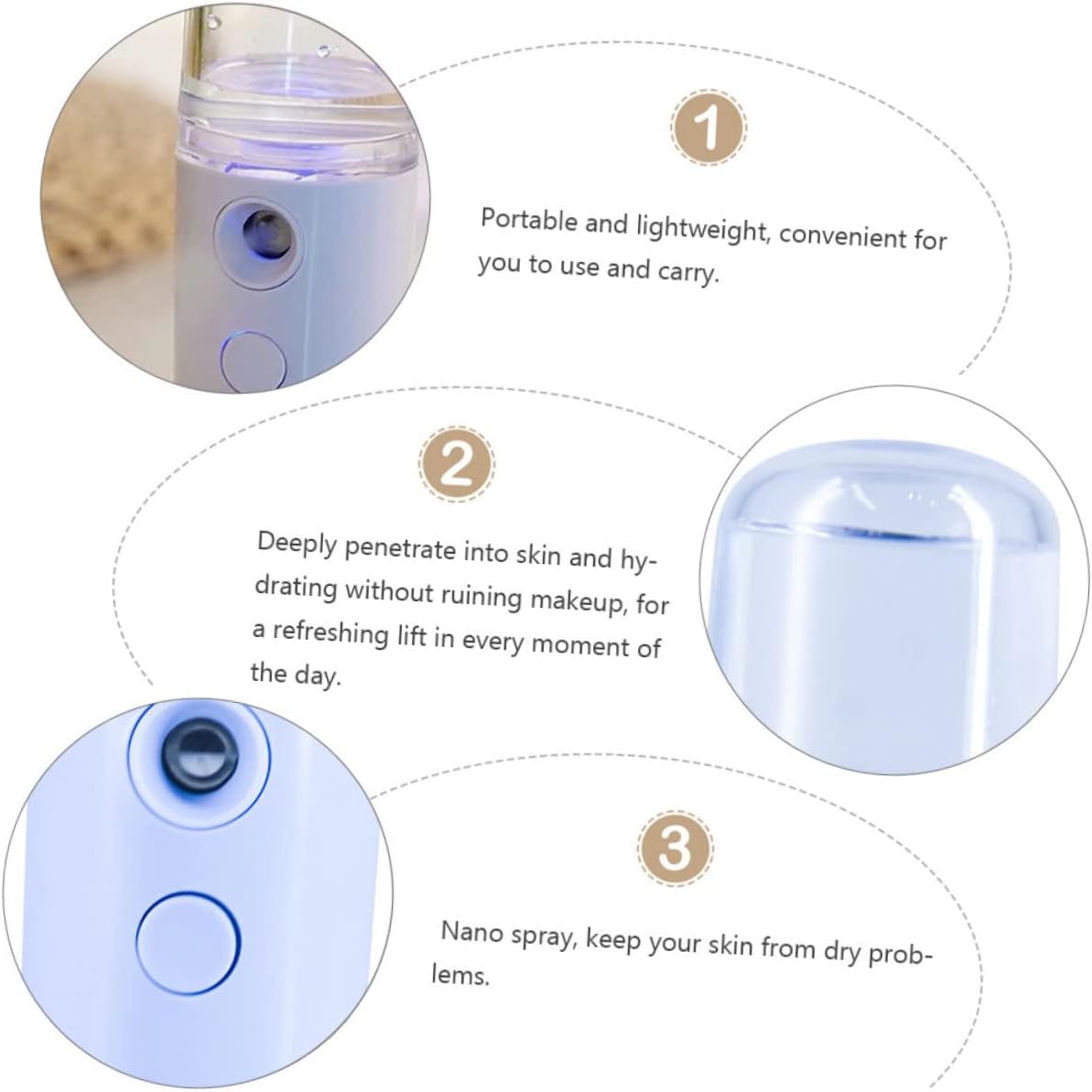 Portable USB Rechargeable Facial Steamer Beauty Sprayer Mist Hydrating Spray Humidifier for Moisturizing Wrinkle Reduction and Sensitive Skin Care