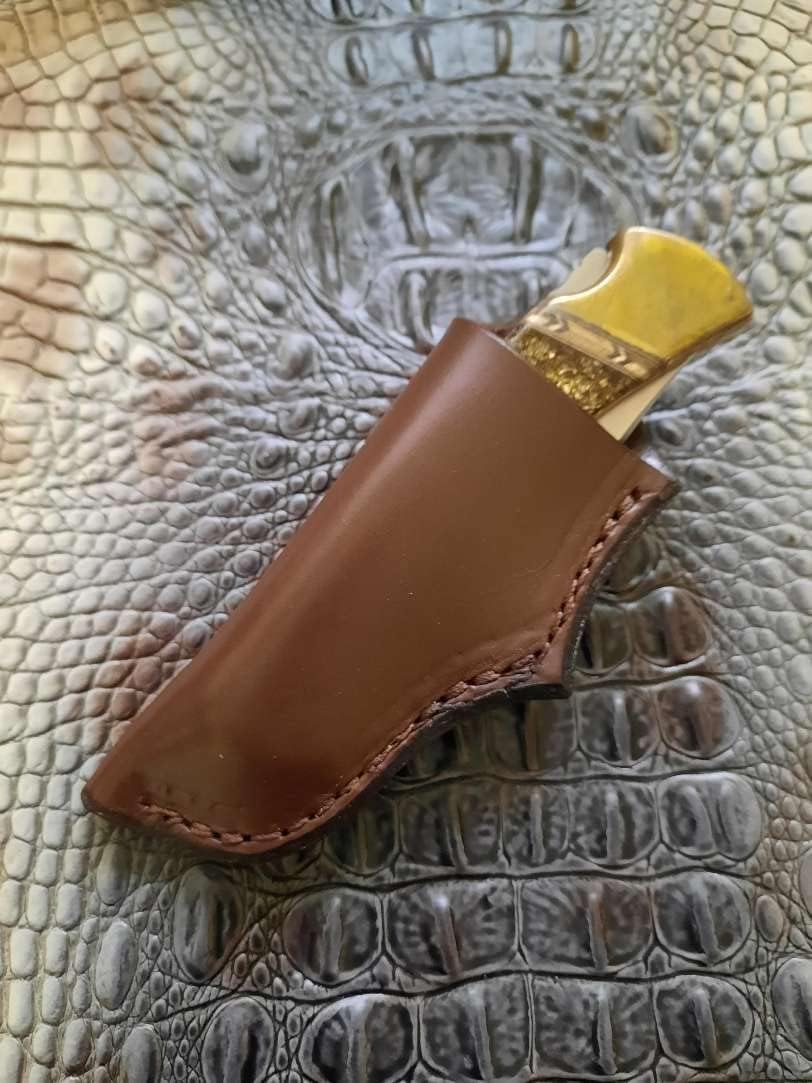 Custom Left Hand Leather Knife Sheath Fits Buck 110 Knife, 5" Folding Knife Holder, Dark Brown