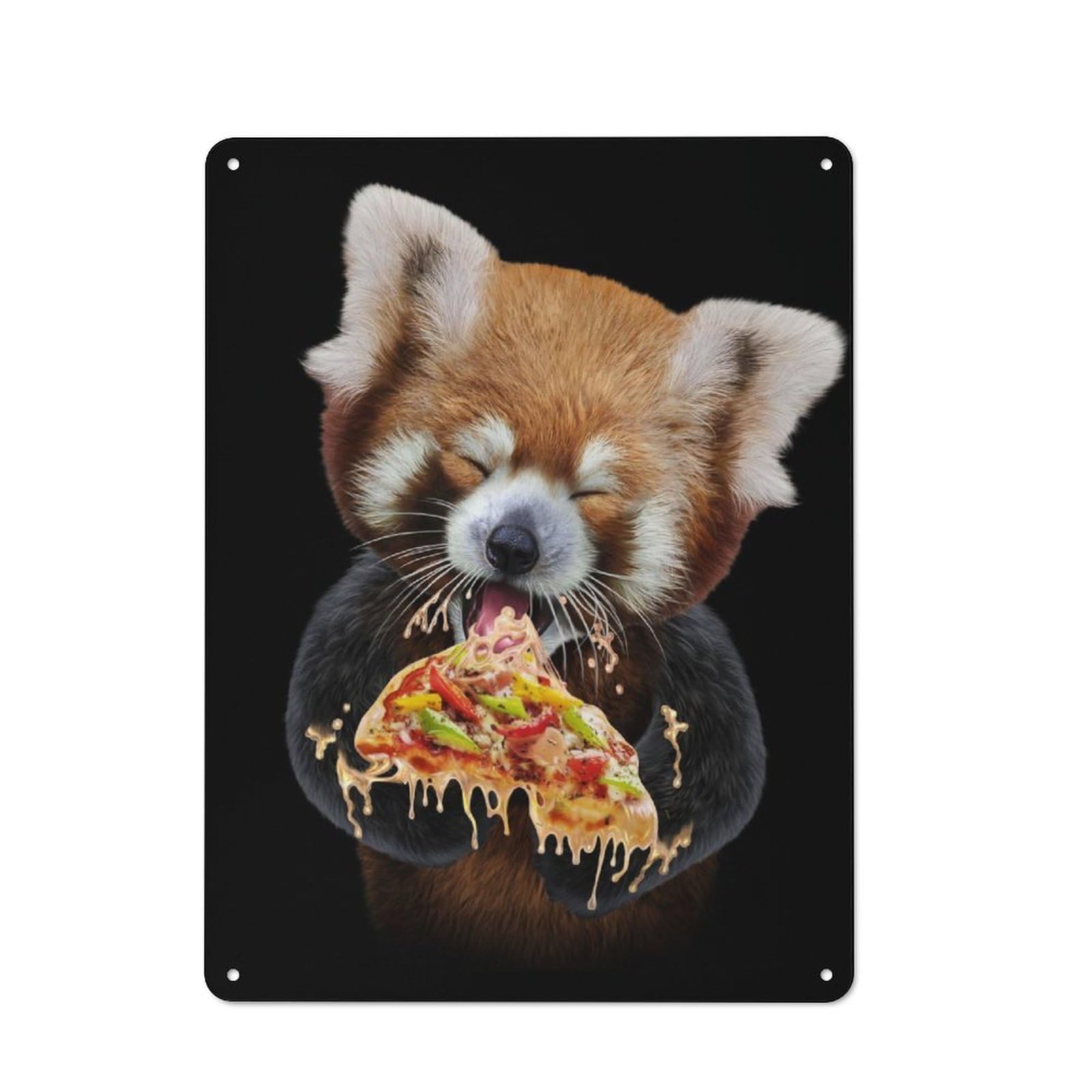 Junmoney Cute Red Panda Love Pizza Cottage Style Metal Wall Decor 40X30cm, Farmhouse Metal Sign For Kitchen, Cottage, Porch Or Garden Room