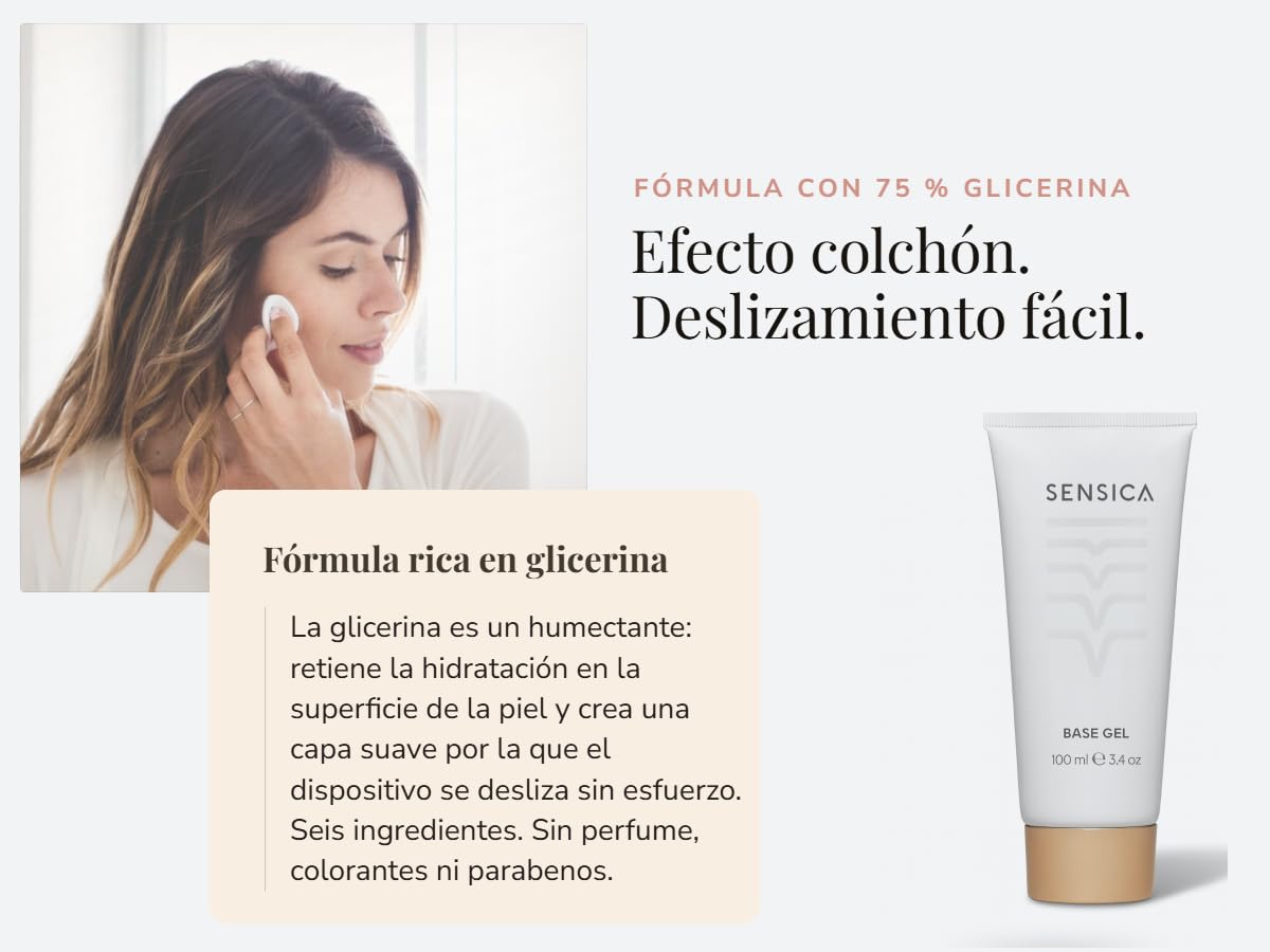 Sensica Base Gel para dispositivos RF y microcorriente – Gel de radiofrecuencia con 75% de glicerina para aparatos de lifting facial, reafirmantes y body sculpting | Rostro, cuello y cuerpo | 100 ml