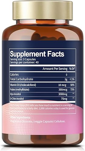Miniatura 3 de Totaria Suplemento de inositol para mujeres con vitamina D3, folato, proporción 401 mio-inositol y complejo D-quiro inositol, cápsulas de inositol