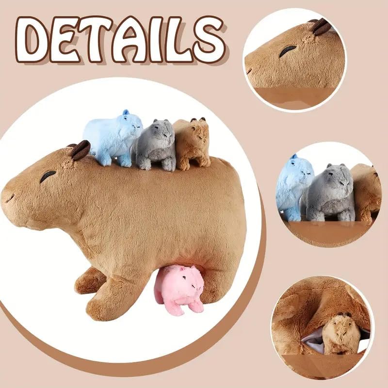 Capybara Plush Toy Set, 13" Mom Capybara with 4 Colorful Baby Plushies Inside, Interactive Hide-and-Seek Stuffed Animal for Kids, Birthday Holiday Christmas Children's Day Gift - Image 4