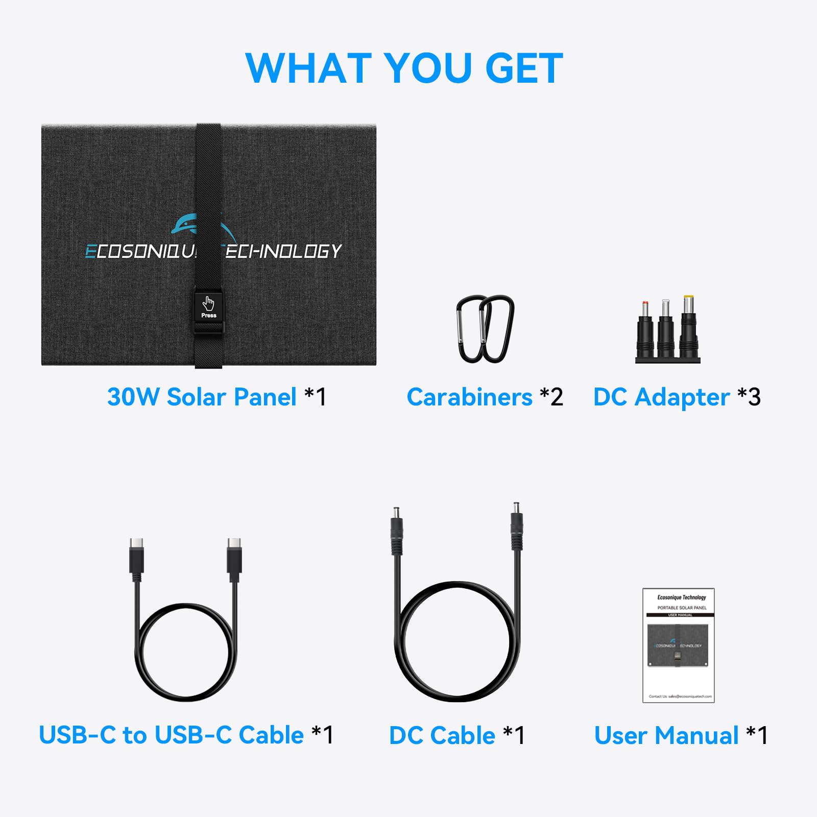 Ecosonique 30w Placas Solares Portatiles Etfe Cargador Solar De Alta Eficiencia 23,5% Con USB-C PD De 18 W Y Carga Rápida Qc3.0, Protección De Seguridad Inteligente Para Móvil Power Bank Y Camping