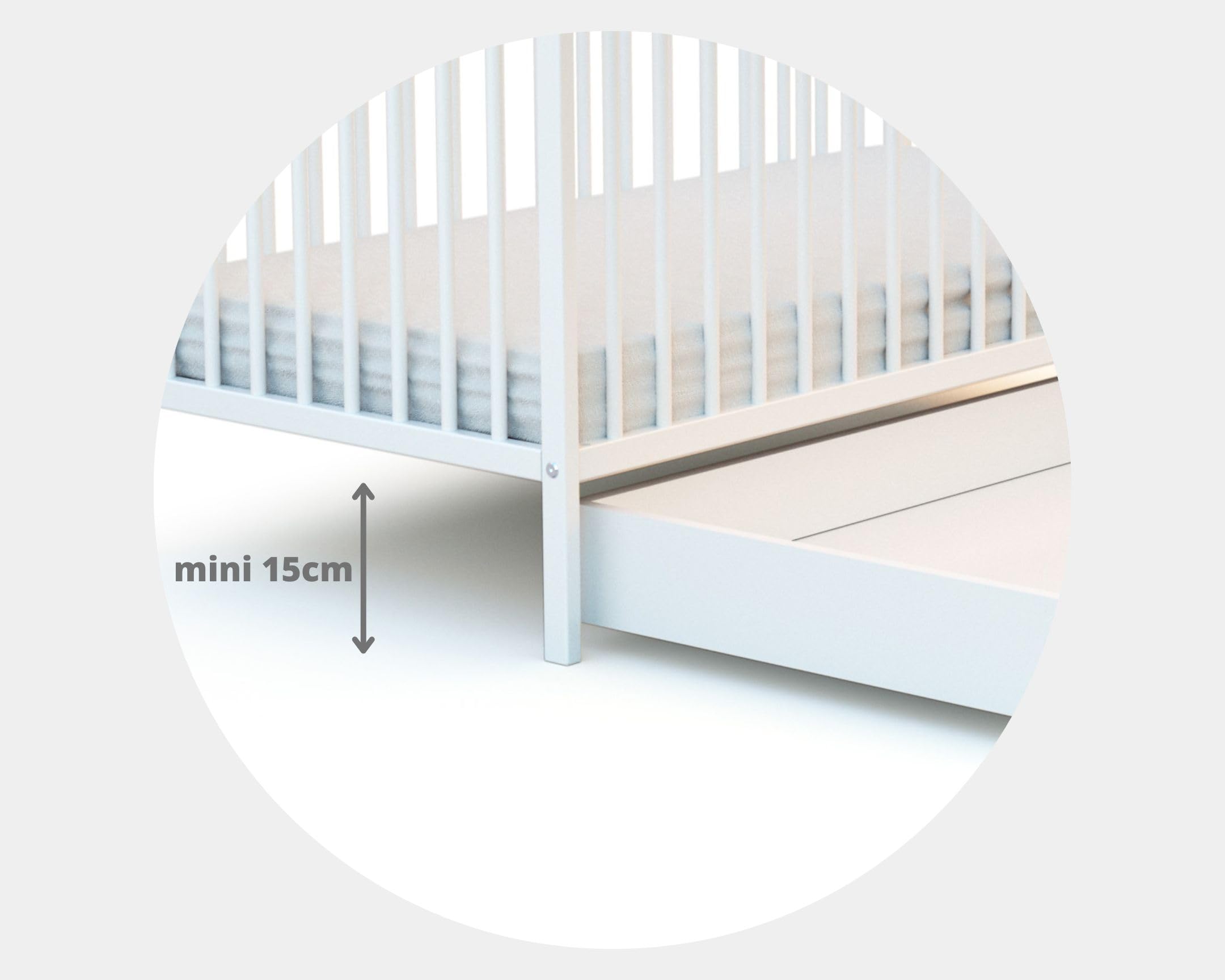 AT4 - ESSENTIEL Cajón de Cama Blanco | Para cuna 60x120 cm | Cajón universal de madera | Cajón con 4 ruedas | Altura 15cm | Almacenamiento práctico y discreto | Ahorro de espacio