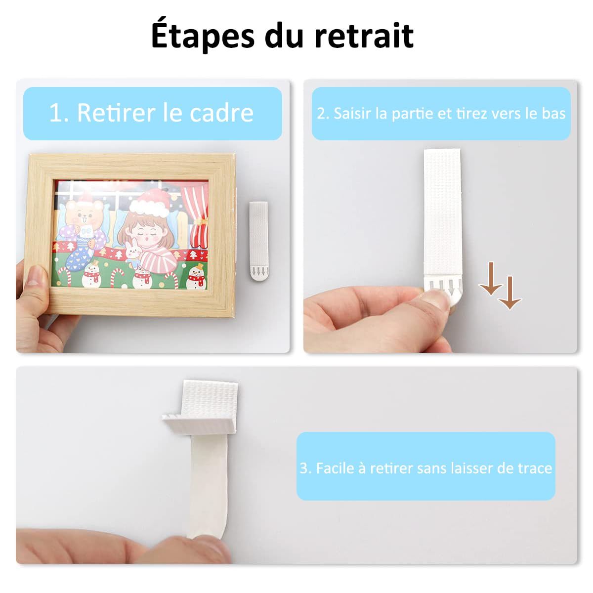 48 Paires Bandes Adhésives Accroche Tableaux - Fixations Sans Percer, Résistantes à L'Eau, 4 Tailles Pour Cadres Et Décorations
