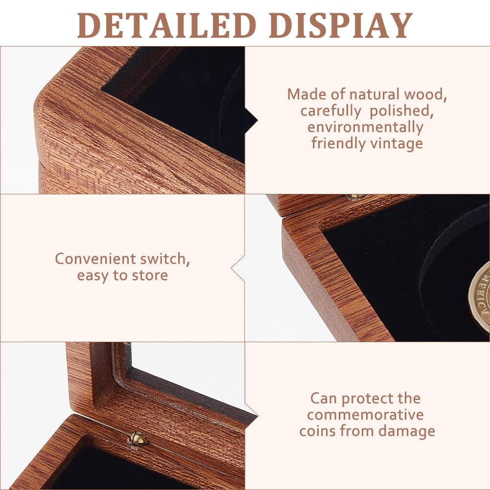 SUPERFINDINGS Single Coin Storage Case Wood Challenge Coin Dispaly Case Coins Presentation Box with Black Velvet 5cm Slot Coins Holder with Clear Top Window for Collection - Image 4