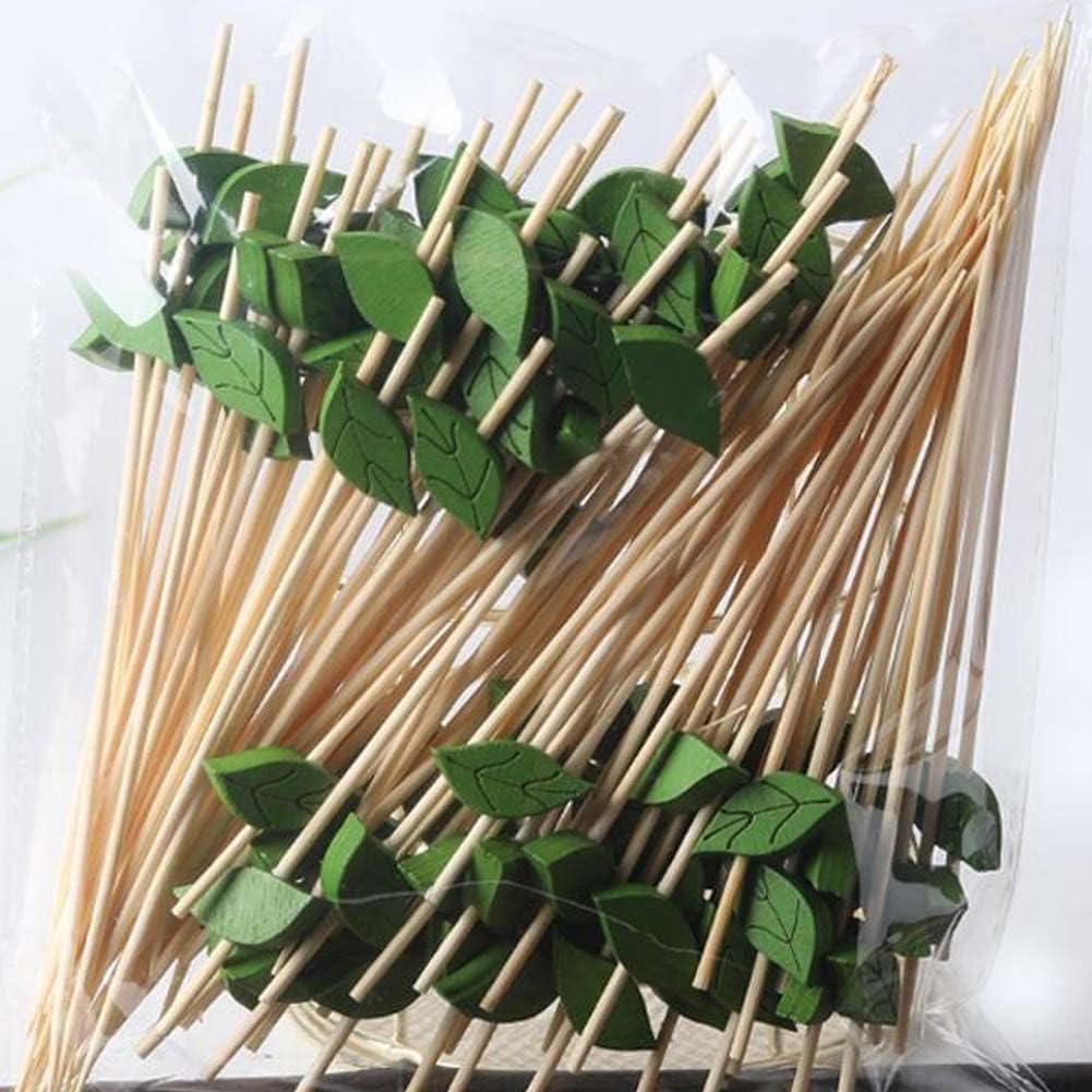 200 Pcs Bamboo Fruit Sticks Green Leaf Cocktail Picks Wedding Party Drink Fruit Toothpicks Sandwich Appetizer Skewers