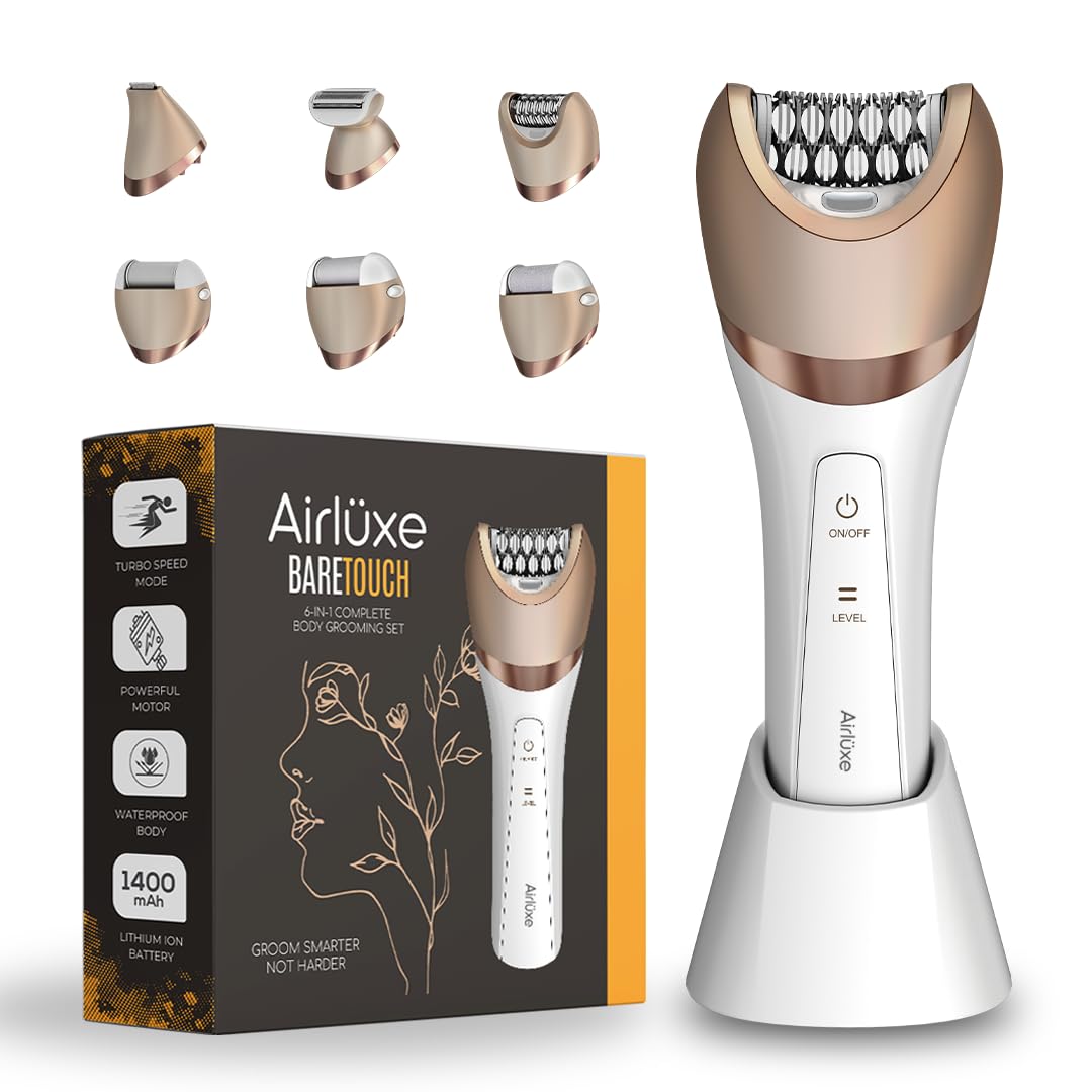 BareTouch Women Grooming Kit, 6-in-1 Complete Body Grooming Set, Waterproof Epilator, Callus, Trimmer & Shaver, 120-Min Battery Runtime, Dead skin remover