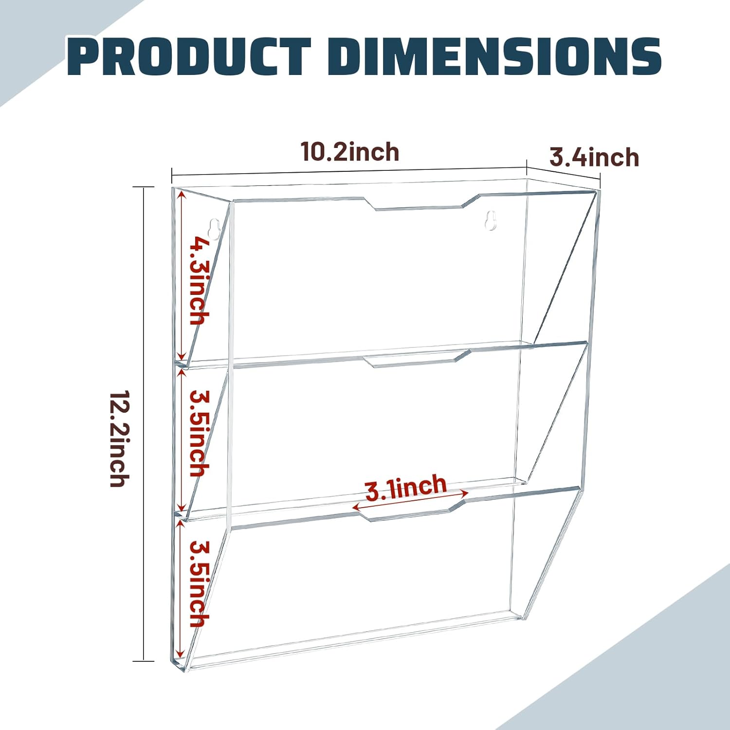 Chunful 3 Tier Mail Sorter Wall Letter Holder Clear Acrylic Wall Mounted Mail Organizer Hanging File Envelope Pocket Plastic Mount Document Holder for Home Office Entryway