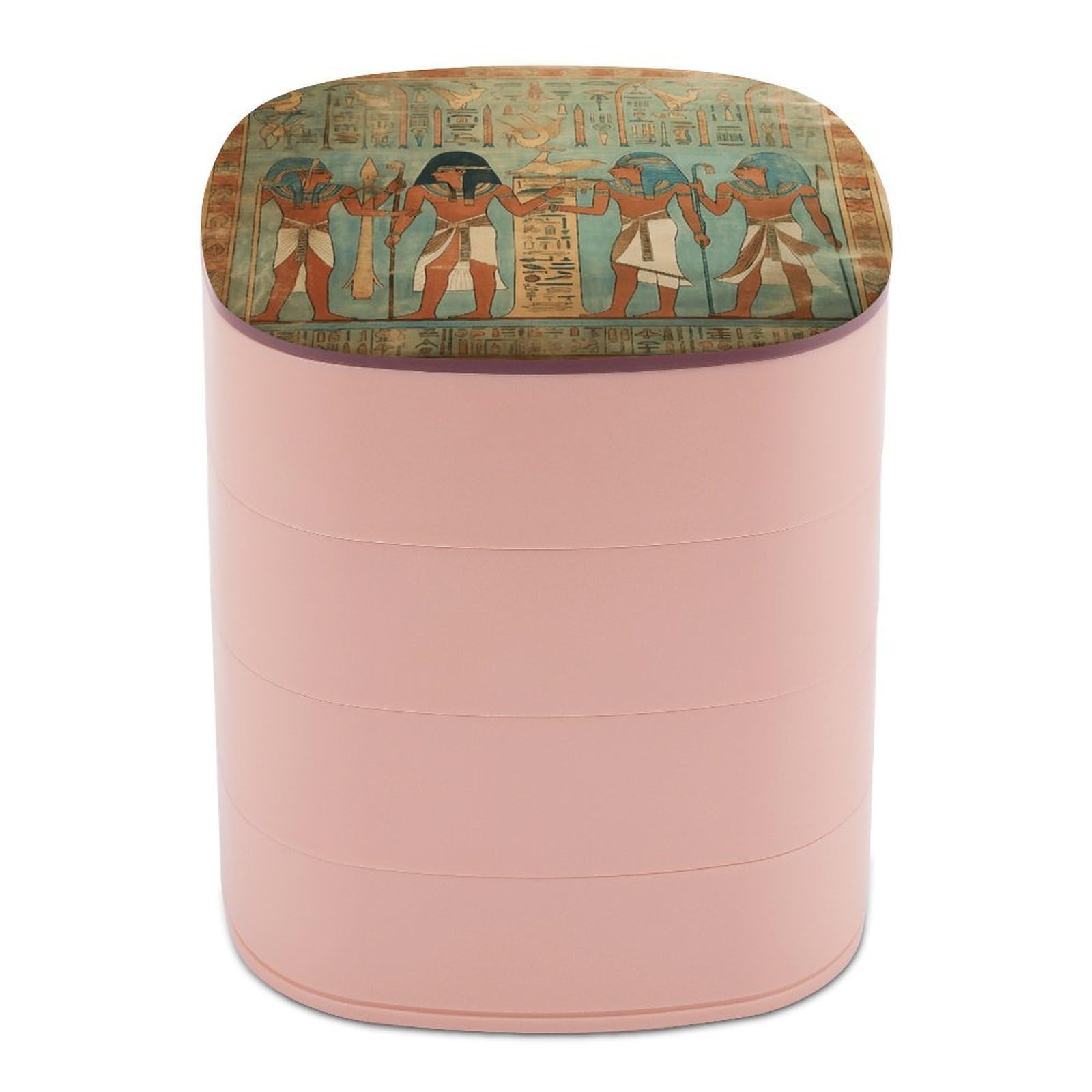 VstaDank Women in Ancient Egypt Jewelry Box with Mirror Travel Small Jewelry Case for Women 4-Layer Rotatable Jewelry Organizer Storage Box Portable Jewelry Storage Case for Rings Earrings