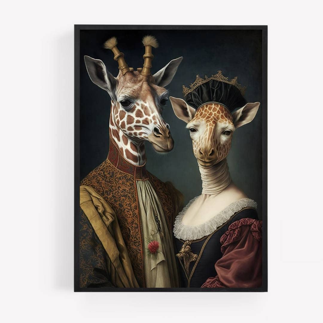 Gfc Black White Royal Giraffe Couple Animal Print Picture Poster Vintage Style A4 Unframed Fancy Dress Victorian Gift Stem Punk Wall Art Home Decor Decorating Funny