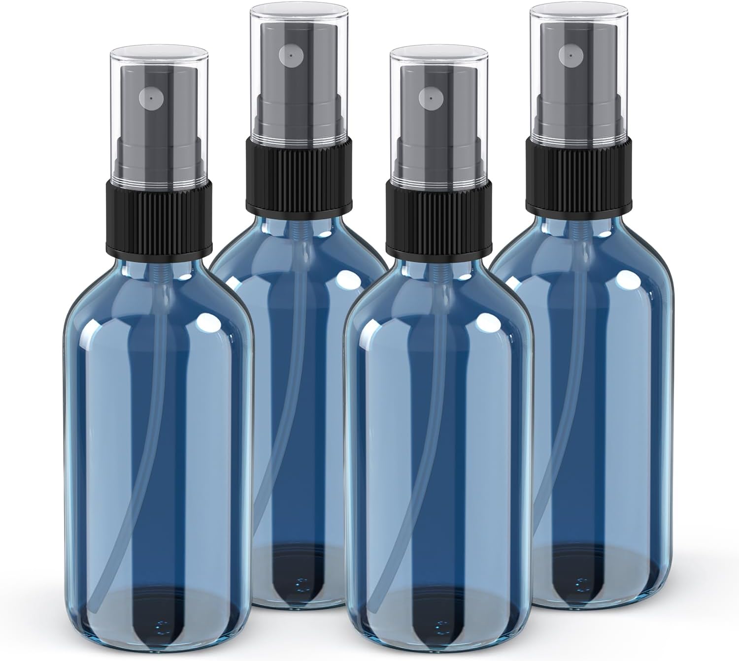 Wedama 2 oz Mini Glass Spray Bottles, Empty Small Spray Bottles with Funnel Dropper, Fine Mist for Hair, Travel, Plants, Cleaning Solutions and Skin Care (4 Pack Indigo Blue)