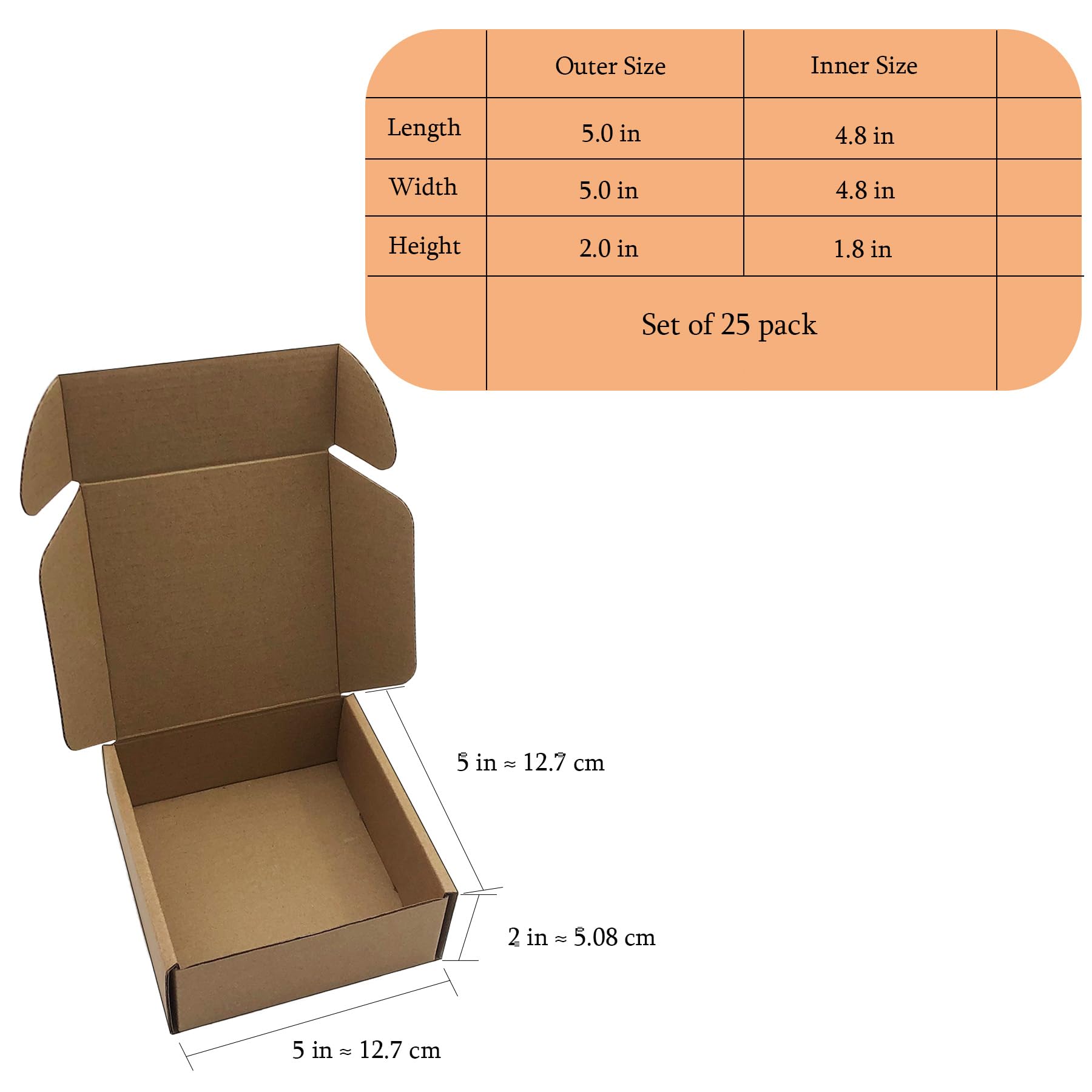Amazon.co.jp: 5 x 5 x 2インチ 配送ボックス 25個セット ブラウン