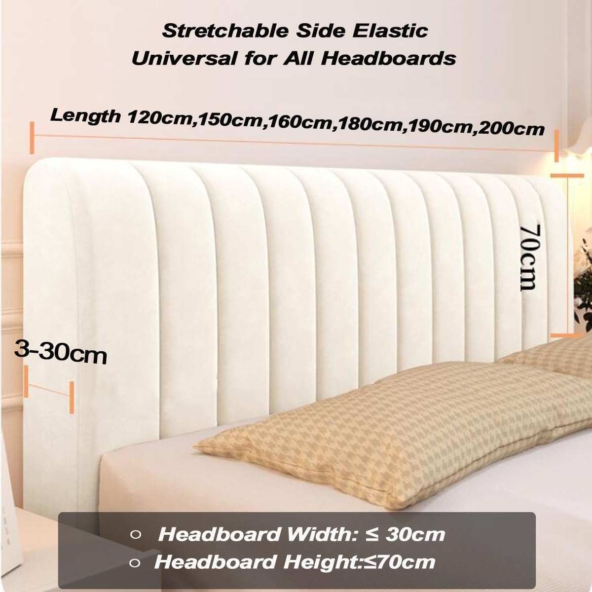 Copritestata Imbottito In Velluto Bianco Per Letto Matrimoniale (170 Cm) O Singolo - Copertura Elastica Universale