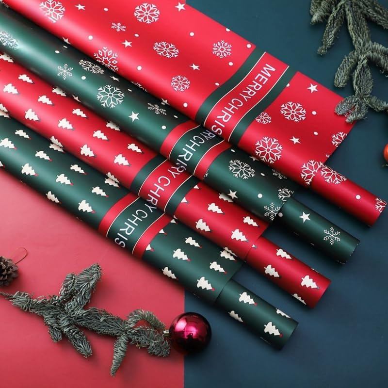 Miniatura 5 de XIZHI 20 piezas de papel de regalo de flores de Navidad, impermeables, papel de regalo de manualidades, papel de regalo de 23 x 23 pulgadas (verde)