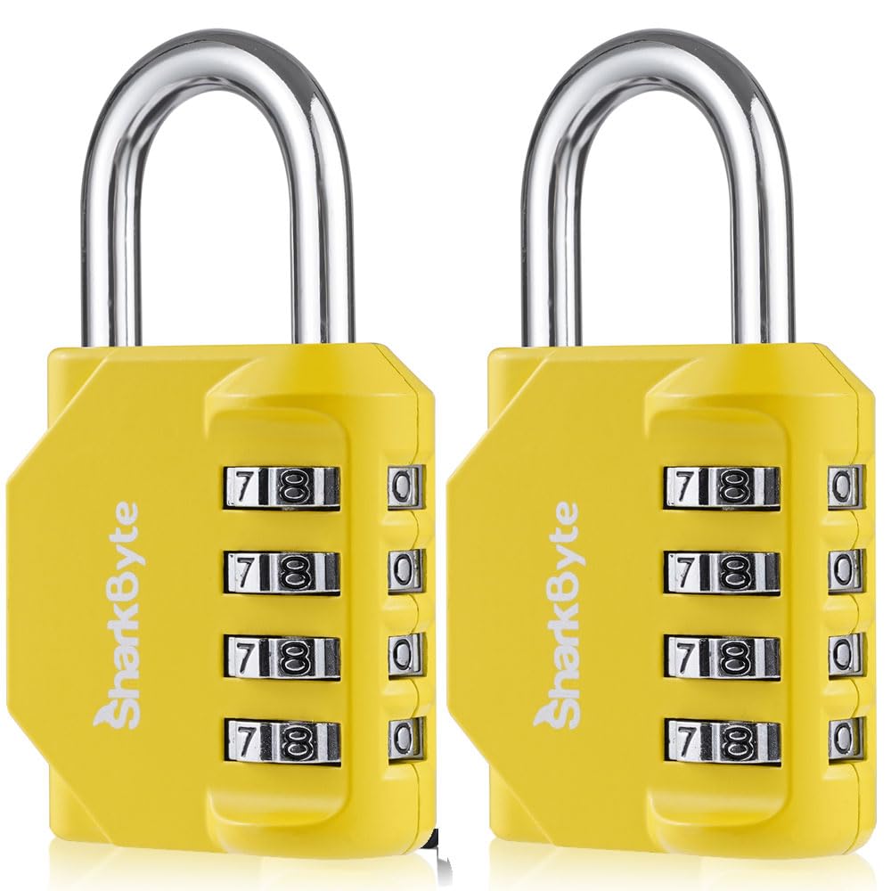 Sharkbyte 2 Pack, Yellow Combination Padlock, 4-Dial Heavy Duty Combination Lock, Weatherproof Outdoor Lock Combination Padlock For Gym, School, Locker, Shed, Storage, Garage, Fence, Hasp, Toolbox (2 Pack) Yellow
