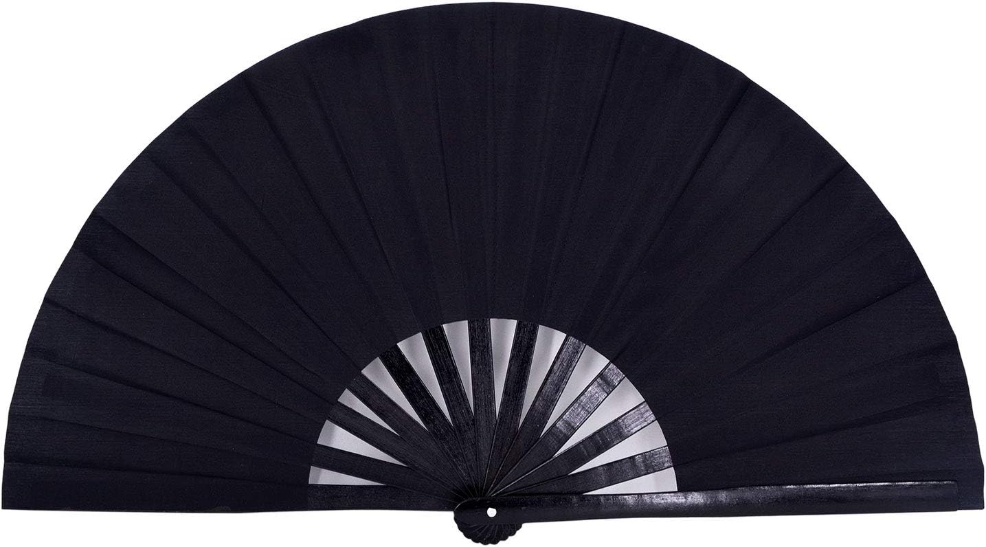 Amajiji Large Folding Hand Rave Fan Popping Fans for Line Dancing, Big Clacking Fans Clap Fan for Dance,Party,Decoration,Festival (Black)